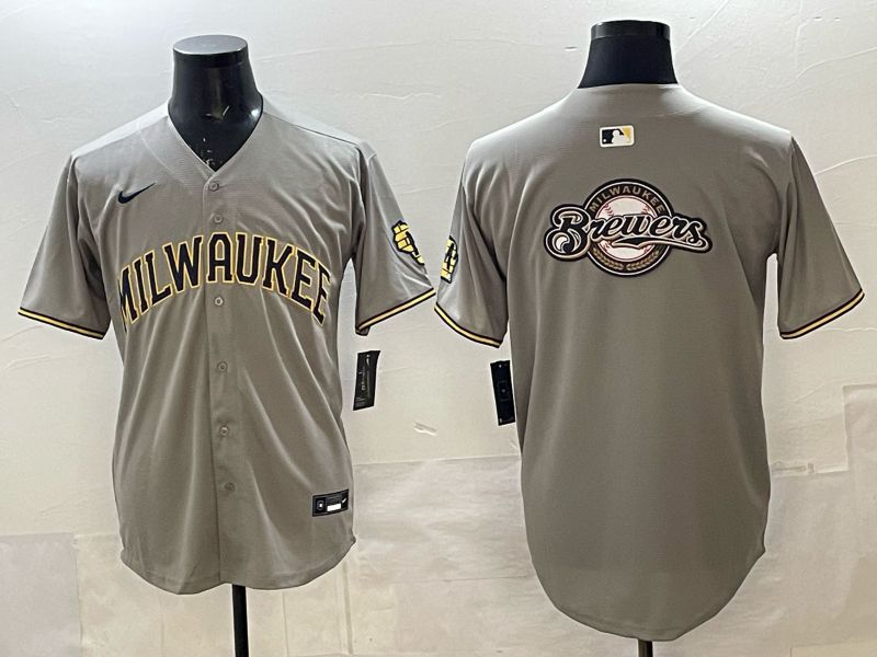 Men 2025 Milwaukee Brewers Blank Grey Game Nike MLB Jersey style 04